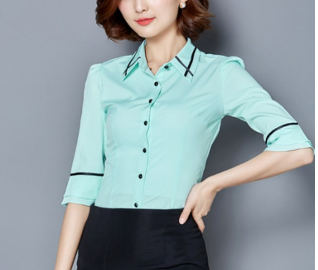 เสื้อเชิ้ต ใส่ทำงาน แฟชั่น เสื้อเชิ้ตผู้หญิง ดีไซน์ แขนเป็นระบาย เล็กน้อย เสื้อเชิ้ต สวย ๆ สีฟ้า สีเขียว สีขาว 662027