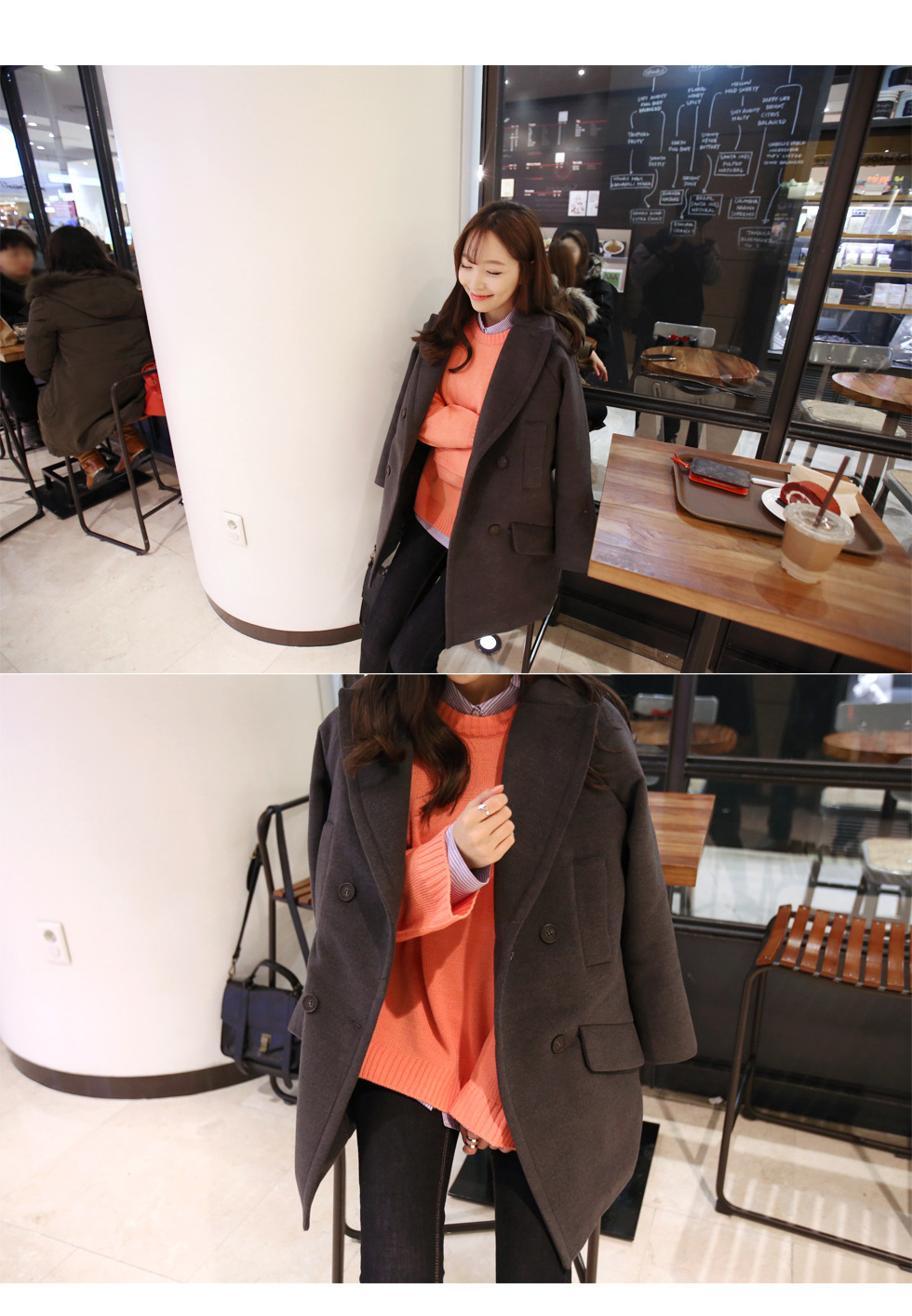 เสื้อโค้ทกันหนาว สีเทาเข้ม สไตล์ยุโรป ดีไซน์หรู งานดี ผ้าวูลเนื้อละเอียด บุซับในกันลม same pic