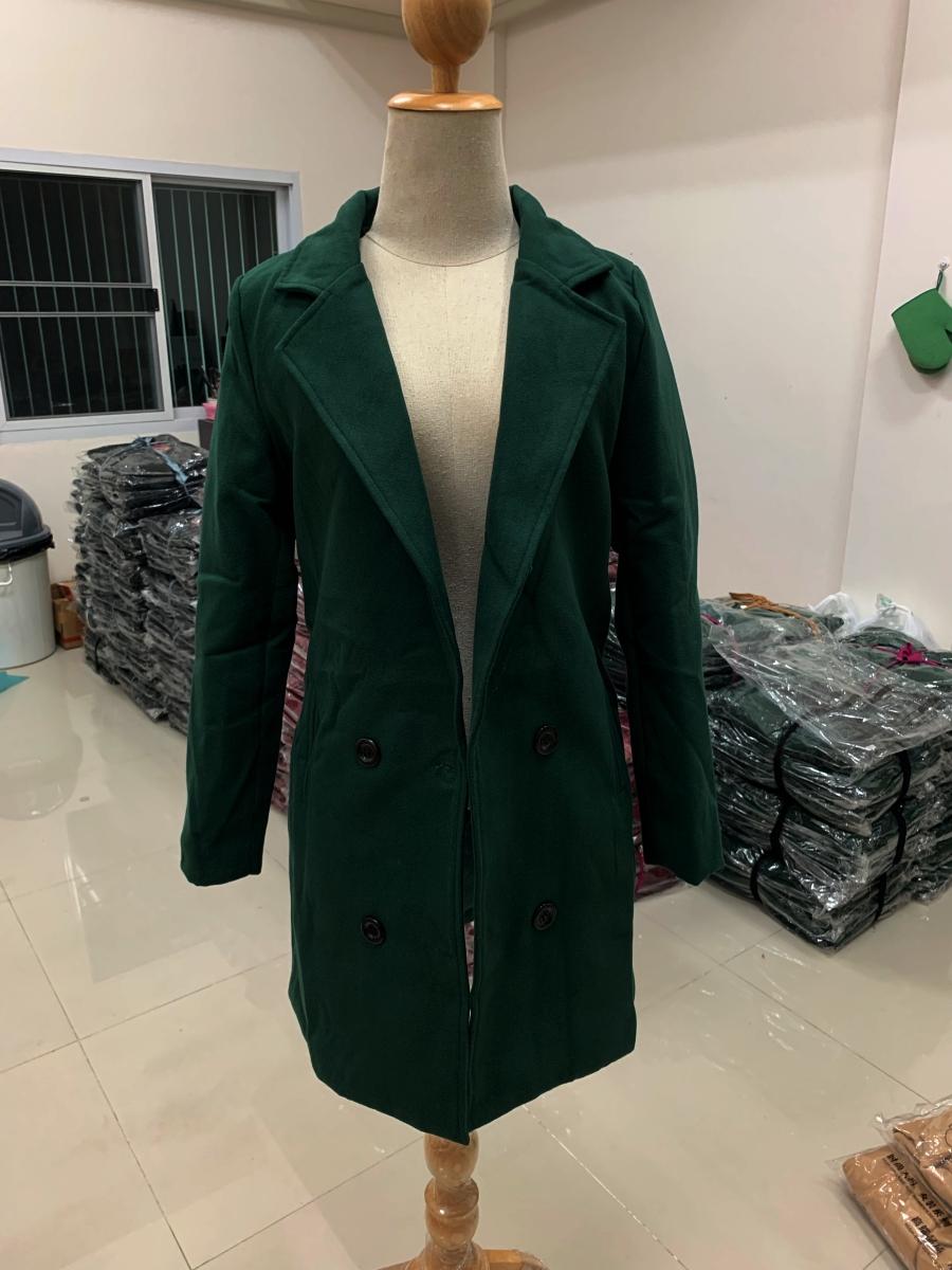 เสื้อโค้ทกันหนาว สไตล์เกาหลี ทรงเรียบง่าย ทรงยาว ผ้าวูลผสมบุซับในกันลม พร้อมส่ง เขียวเข้ม