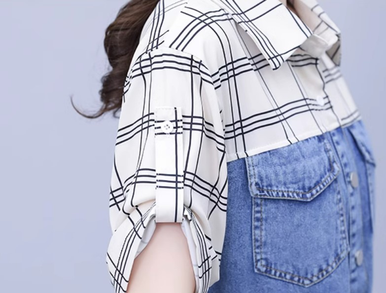 เดรสกระโปรงยีนส์ น่ารัก ๆ แบบวัยรุ่น เดรสยีนส์ เสื้อลายสก๊อต แบบสวย ๆ ใส่เที่ยว แบบชิค ๆ 901340