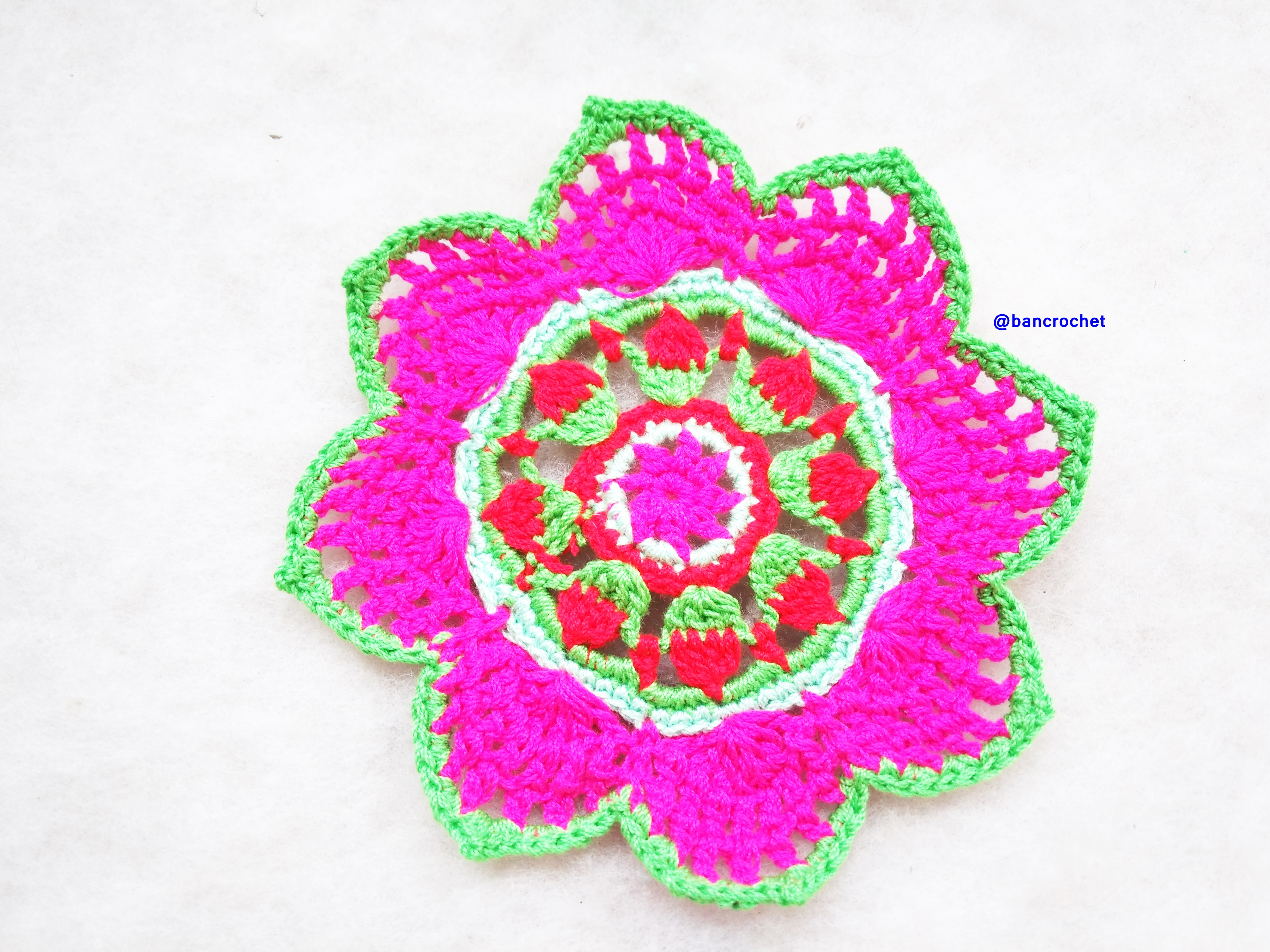 Bancrochet ที่รองแก้วถักโครเชต์ crochet coasters หลากสี 4 นิ้ว