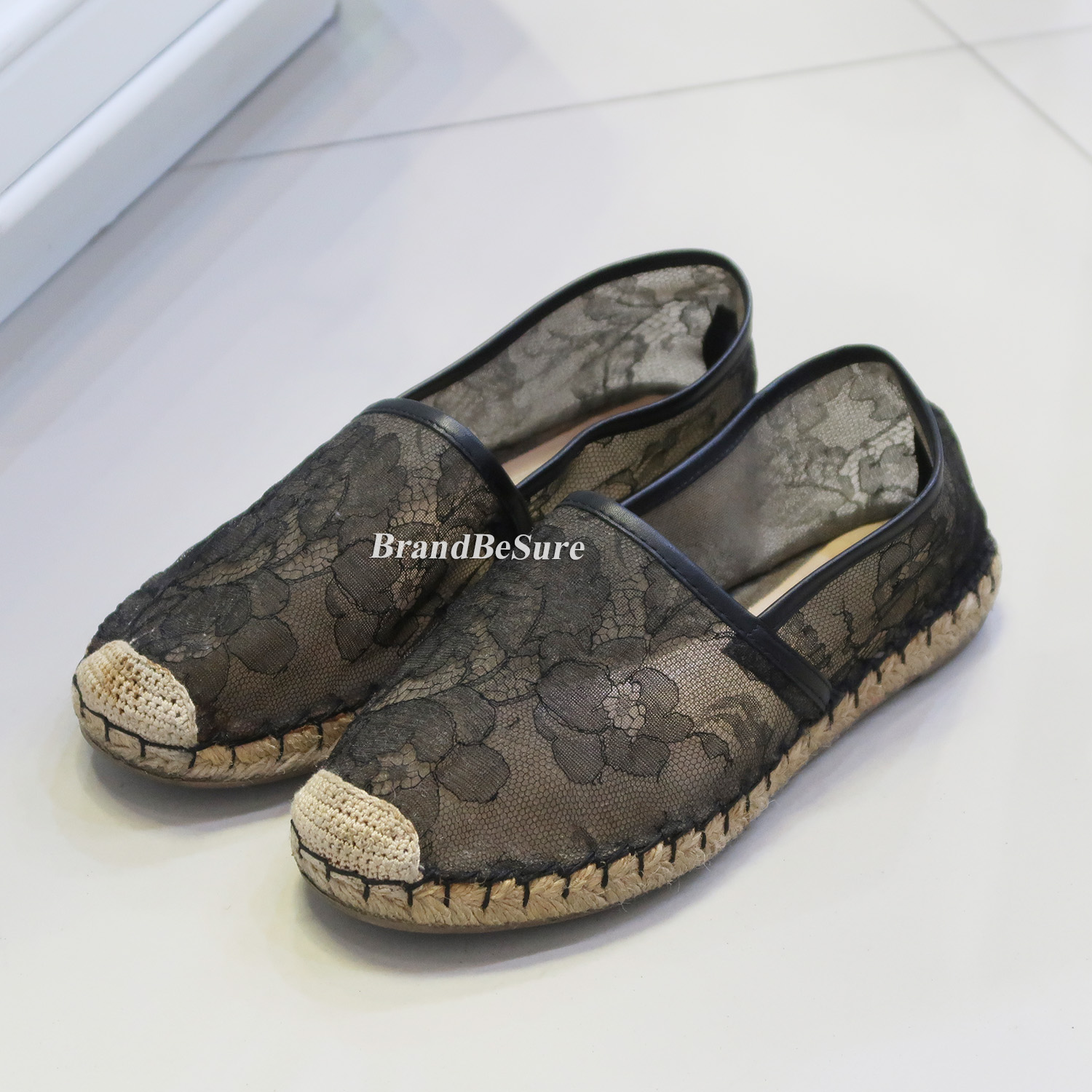 Valentino Black Lace Flat Espadrilles Shoes Size 36