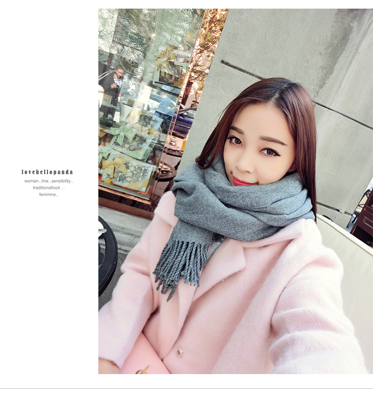 ผ้าพันคอกันหนาว ไหมพรมเนื้อเรียบ นุ่ม เกาหลี สีเทา พร้อมส่ง same pic