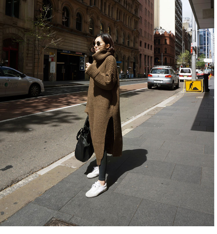 เสื้อไหมพรมคอเต่าตัวยาวโคล่ง ไหมพรมอุ่น ยืดได้เยอะ เรียบแต่เก๋