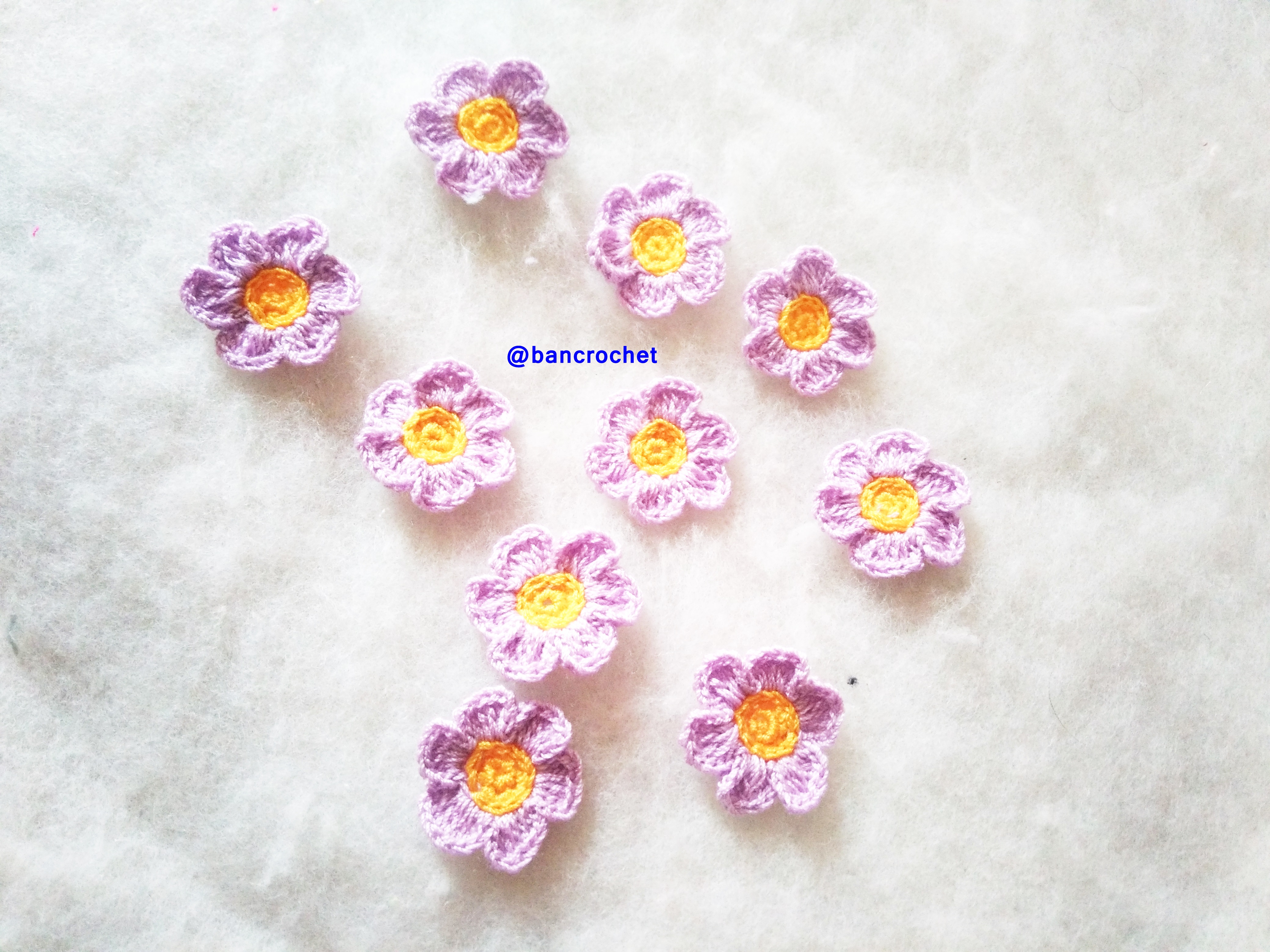 Bancrochet ดอกไม้ถักโครเชต์ crochet flowers ม่วง 3 cm
