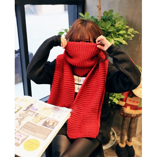 ผ้าพันคอกันหนาว ไหมพรม เกาหลี สีแดง เข้าได้กับทุกชุด พร้อมส่ง Red