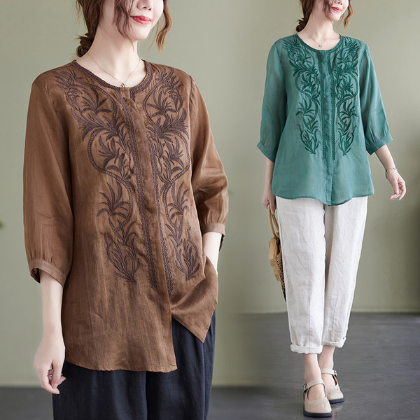 เสื้อลินินคนอ้วน เสื้อทีเชิ้ตคนอ้วนผู้หญิง เสื้อทีเชิ้ตตัวใหญ่ By Literary Plus size