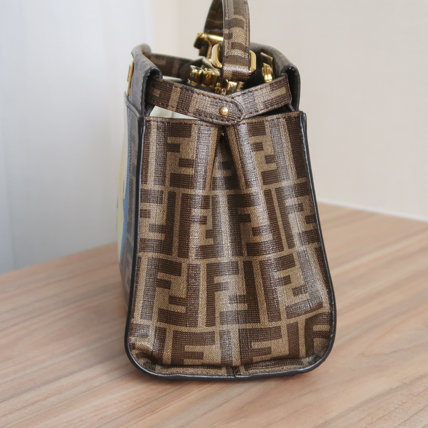 Fendi Glazed Fabric Vitello FF 1974 Hairo Girls Inlay Mini Peekaboo Satchel GHW