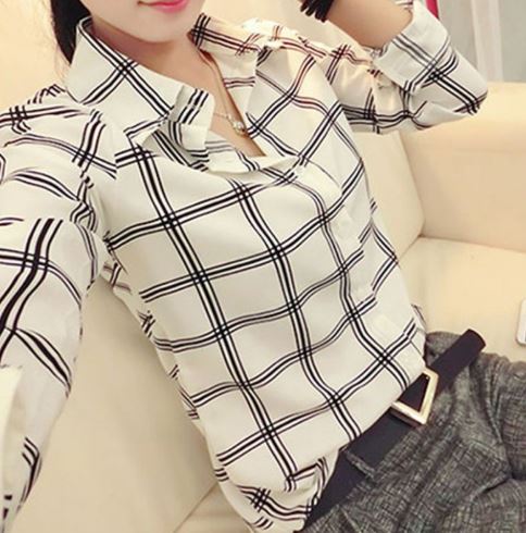 เสื้อเชิ้ตผู้หญิง เสื้อเชิ้ตแขนยาว ใส่ทำงาน ออกงาน เสื้อแฟชั่น ลายสก๊อต ตารางใหญ่ แบบสวย ดีไซน์เก๋ s502614