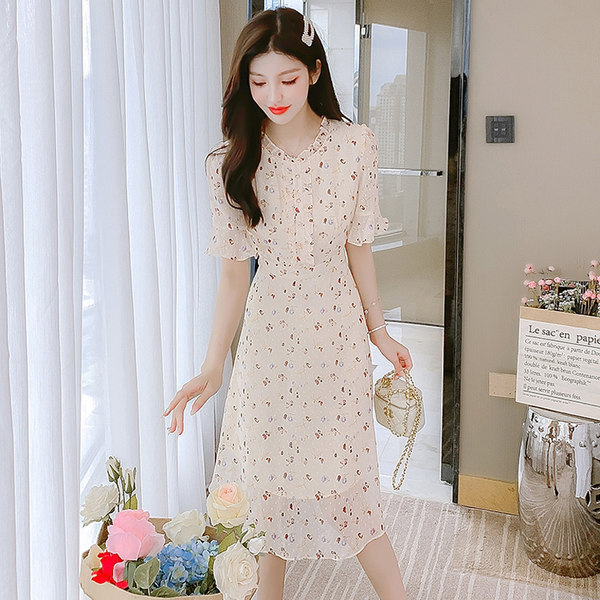เดรสลูกไม้ เดรสชีฟองสวยๆ แขนสั้น By Meiyi women's clothing