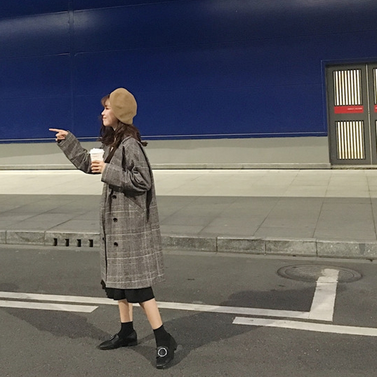 Korea Minimal Coat เสื้อคลุมกันหนาว ตัวยาว สไตล์เกาหลี ผ้าทอลายสก๊อต บุซับในกันลม