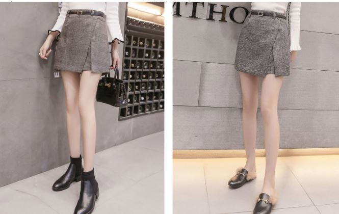 กระโปรงใส่เที่ยว ใส่เรียน กระโปรงใส่ทำงาน ลายสก็อต ลายตาราง สีเทา สีกากี กระโปรงสั้นเหนือเขา ผ้า2 ชั้น 870928
