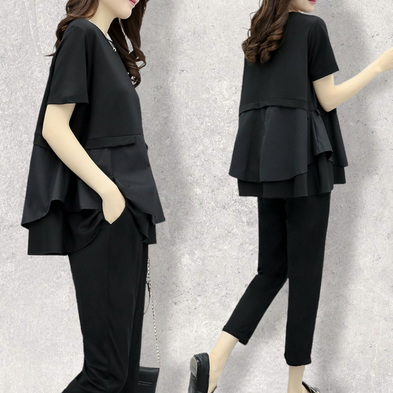 Set_bt1742 ชุดเซ็ท 2 ชิ้น(เสื้อ+กางเกง) เสื้อตัวยาวชายปล่อย+กางเกงขายาวเอวยางยืดมีกระเป๋าข้าง ผ้าคอตตอนสแปนเด็กซ์เนื้อดีหนามีน้ำหนักทิ้งตัวยืดหยุ่นสูง งานสองชิ้นสวยคุ้ม ทรงสวยเรียบหรู ผ้าดีเกินราคาดูสวยแพง ใส่เที่ยว/ใส่ทำงานได้ (สีพื้นดำ)