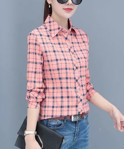 เสื้อเชิ้ตผู้หญิง เสื้อเชิ้ต แฟชั่น ลายสก็อต ใส่ทำงาน แบบสวย ดีไซน์เท่ เสื้อเชิ้ต แขนยาว แฟชั่นมาใหม่ 274583