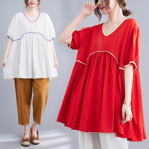 เสื้อลินินคนอ้วน เสื้อทีเชิ้ตคนอ้วนผู้หญิง เสื้อทีเชิ้ตตัวใหญ่ By Literary Plus size