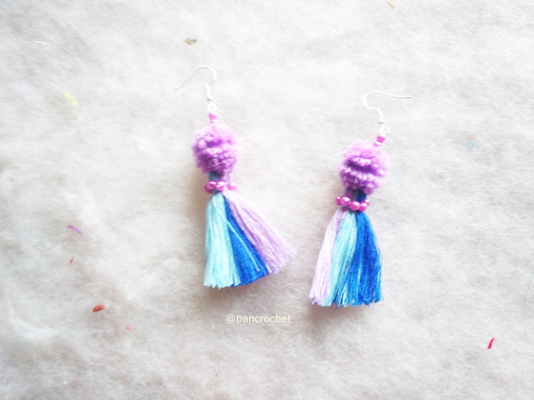 ต่างหูถักโครเชต์ crochet earrings หลากสี 3.5 นิ้ว