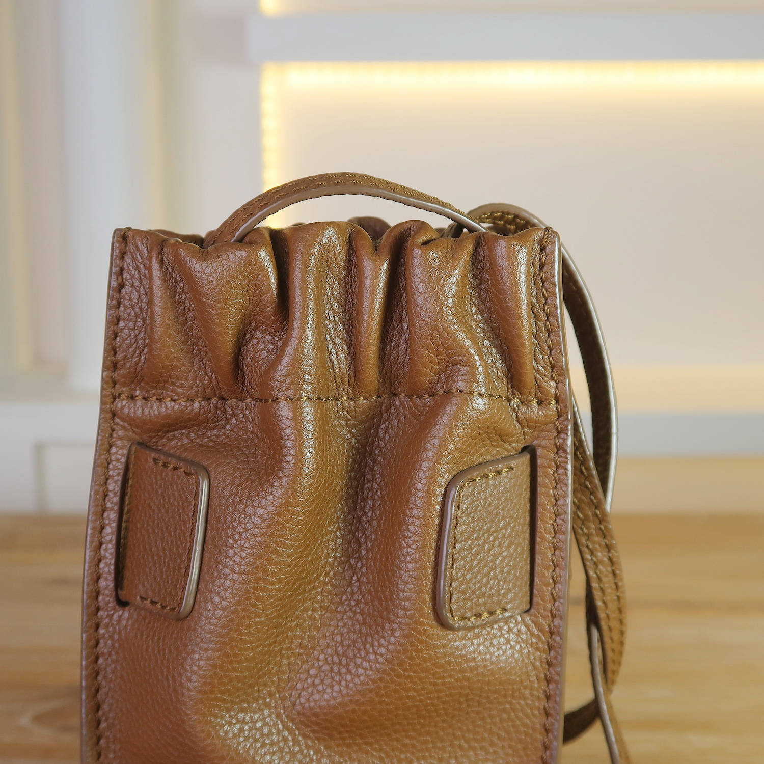 Boyy Brown GrainCalf Leather Soft Scrunchy Phone Bag