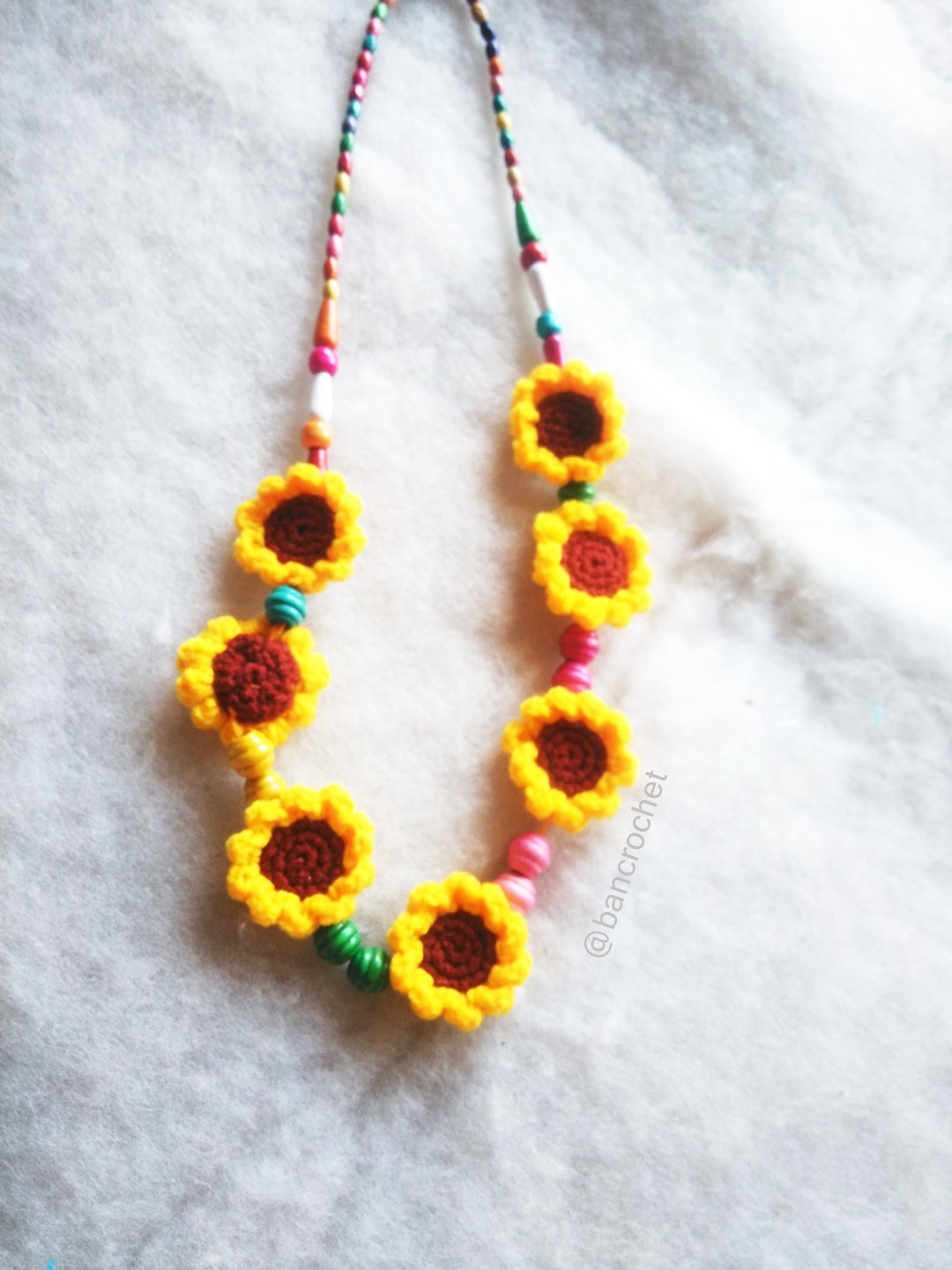 Bancrochet สร้อยคอุถักโครเชต์ necklace crochet สีเหลือง 16 นิ้ว