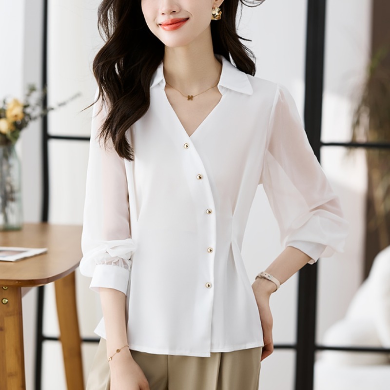 เสื้อเชิ้ตผู้หญิงแขนยาว เสื้อเชิ้ตผู้หญิงใส่ทํางาน 390 บาทต่อชิ้น ฟรีค่าจัดส่ง