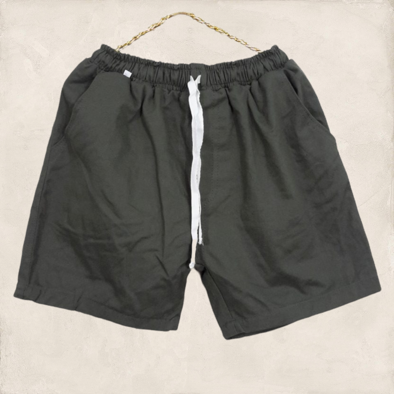 Shorts442-สีเขียว กางเกงขาสั้น เอวยืด กระเป๋าข้าง ผ้าคอตตอนยีนส์เนื้อหนา