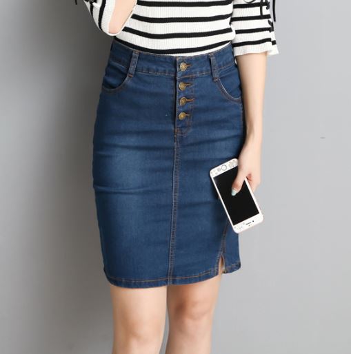 กระโปรงใส่เที่ยว ใส่เรียน กระโปรงยีนส์ ผ้ายืด ทรงเอวสูง แต่งกระดุมหน้า กระโปรง ทรงกระสอบ แบบสวย ๆ ใส่สบาย 482517