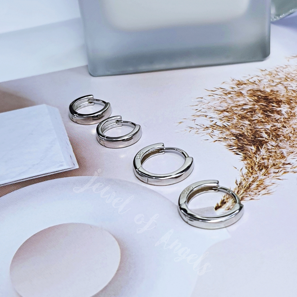 ต่างหูเงินแท้ S925 รุ่น Cozy ต่างหูห่วงเรียบเงินแท้ทั้งชิ้น ขอบเหลี่ยม Silver925 ต่างหูผู้ชาย