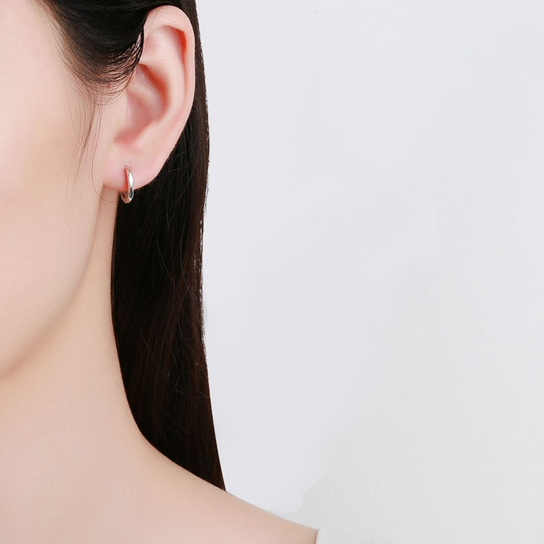 ต่างหูห่วงเงินแท้ S925 รุ่น Rhombus ห่วงลายไดมอนด์ สูงวงนอก 10.8 mm สีเงิน สีทอง ตุ้มหูห่วง Silver925