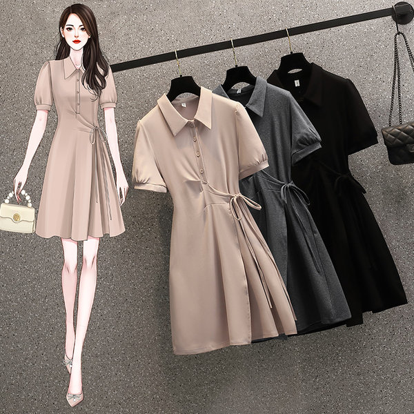 เดรสคนอ้วน คอปกสี ชมพู เทา ดำ เดรสสาวอวบ ชุดเดรสคนอ้วนวัยรุ่น BY PLUS SIZE Girl