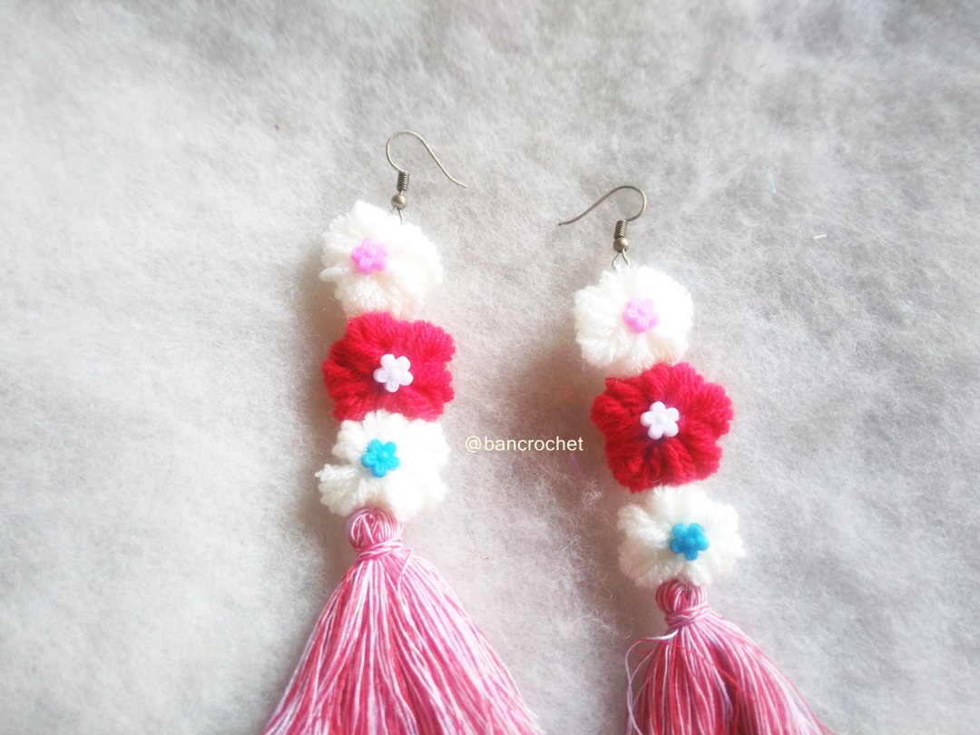 Bancrochet ต่างหูถักโครเชต์ crochet earring หลากสี 4-6 นิ้ว