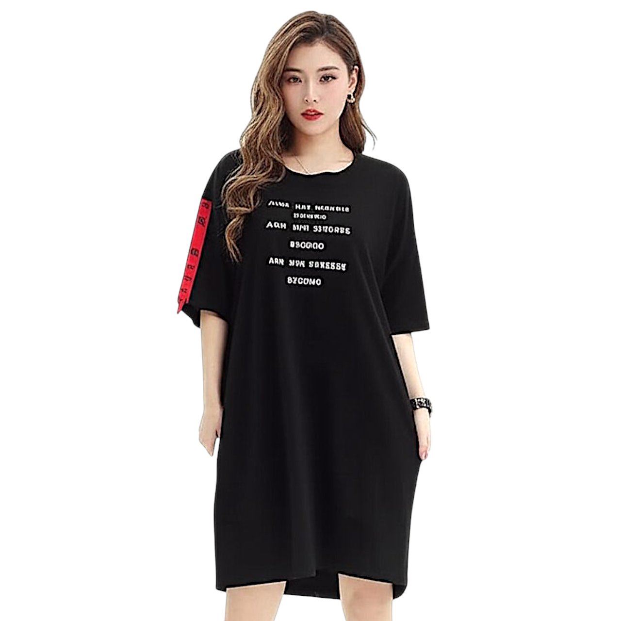 Dress4678 เดรสทรงโอเวอร์ไซส์ อกสกรีนลายตัวอักษร แขนแต่งแถบป้ายแบรนด์เก๋ๆ ดูมีดีเทล ผ้าคอตตอนซอฟท์เกรดพรีเมียมเนื้อดีหนานุ่มยืดหยุ่นสูงใส่สบาย งานสวยใส่ง่ายน่ารักมาก