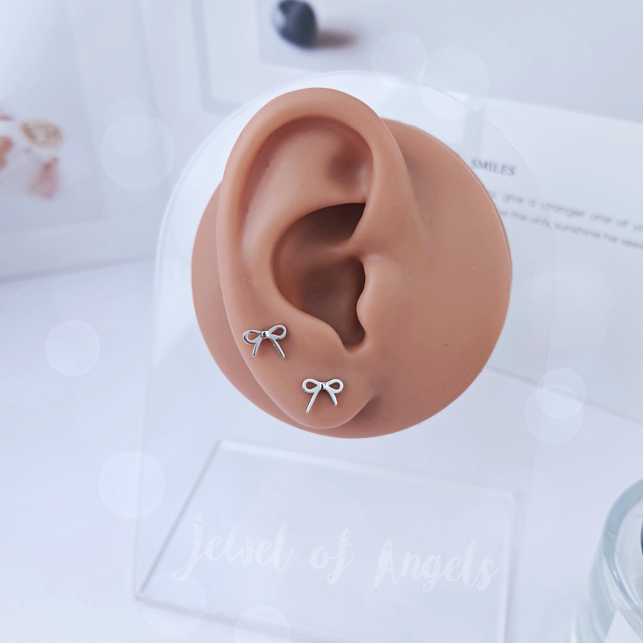 ต่างหูเงินแท้S925 รุ่น Gift ต่างหู stud รูปผูกโบว์ สีเงินเล็กๆ เงินแท้ทั้งชิ้น ตุ้มหูเงิน Silver925