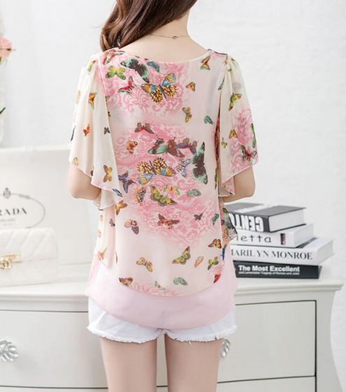 เสื้อแฟชั่น คุณนาย ใส่หน้าร้อน เสื้อผ้าชีฟอง ใส่สบาย Print ลายผีเสื้อ สีชมพูอ่อน หวาน ๆ เสื้อใส่หน้าร้อน แบบมีสไตล์ ไม่ซ้ำใคร 522810_1