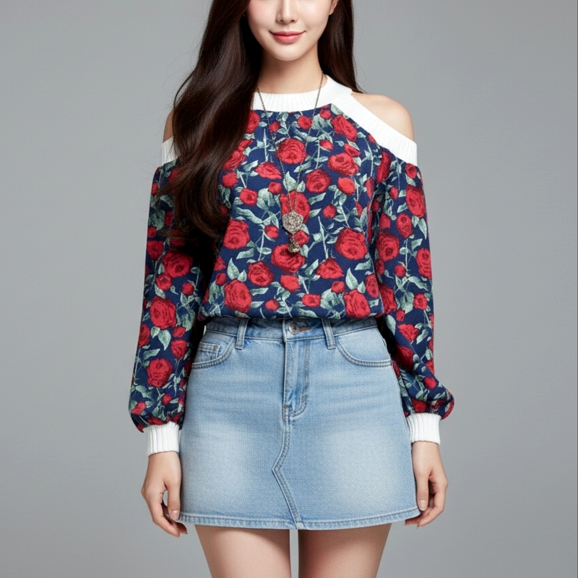 Blouse4009 เสื้อแขนยาวเว้าไหล่ลายดอกไม้ แต่งไหมพรมที่คอเสื้อ ช่วงไหล่ และปลายแขน ผ้าชีฟองเนื้อหนามีน้ำหนักทิ้งตัวไม่ยับง่าย งานดีสวยหรูดูแพง ผ้าสวยเกินราคา แมทช์กับอะไรก็เข้า