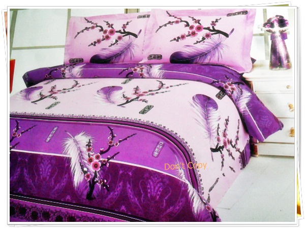 6 ฟุต 3 ชิ้น ชุดเครื่องนอน ผ้าปูที่นอน สีม่วง ขนนก B108