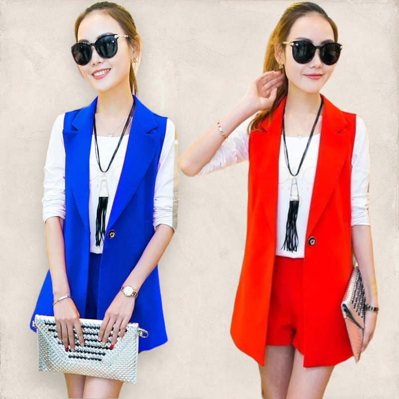 Set_bp1435 ชุดเซ็ท 3 ชิ้น เสื้อสูทแขนกุด+เสื้อยืดแขนยาว+กางเกงขาสั้น Set สามชิ้นเข้าชุด งานดี ใส่เก๋ๆ ได้บ่อย **พร้อมส่ง 2 สี น้ำเงิน, แดง