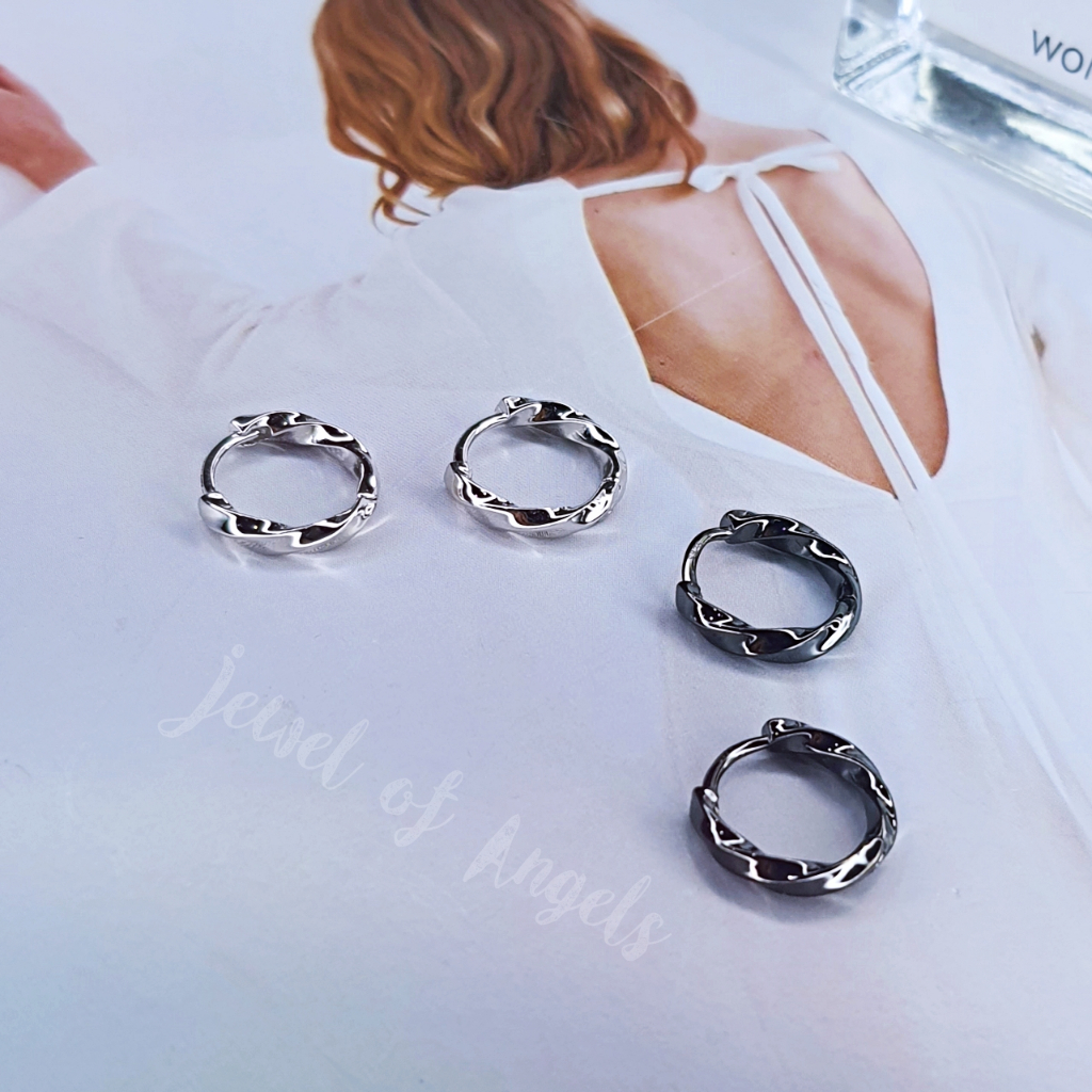 ต่างหูห่วงเงินแท้ S925 รุ่น Move ห่วงเกลียวบิด สีเงิน สีดำ ตุ้มหูห่วง เงินแท้ทั้งชิ้น Silver925
