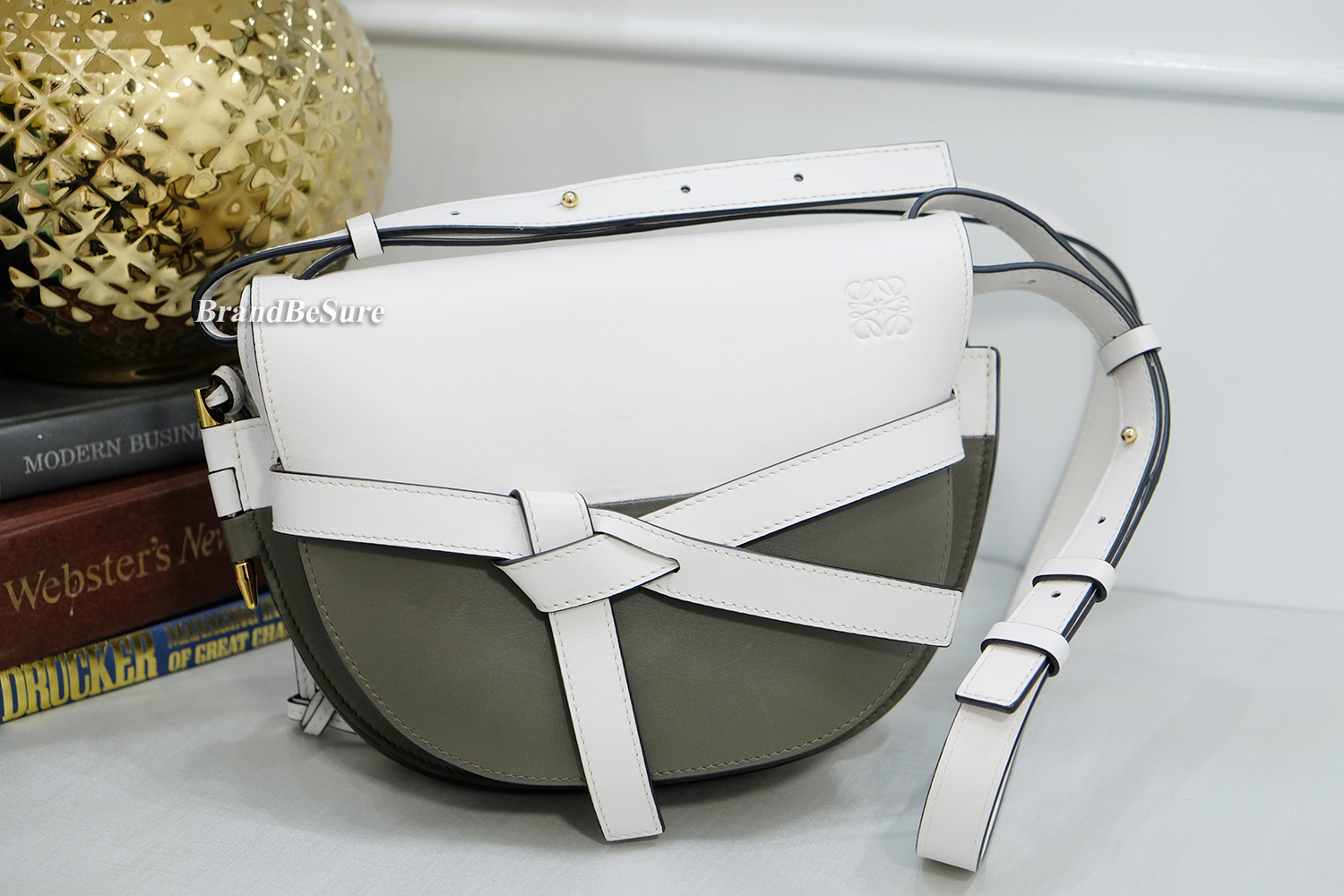 Loewe White/Khaki Calf Leather Small Gate