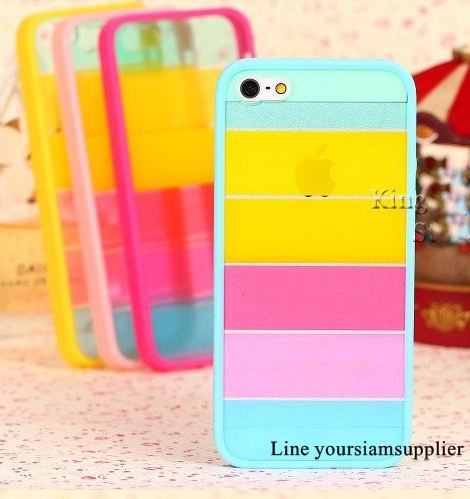 เคส iphone 5 สีรุ้ง Rainbow case ขอบสีฟ้า ฟรีปากกา Touch screen