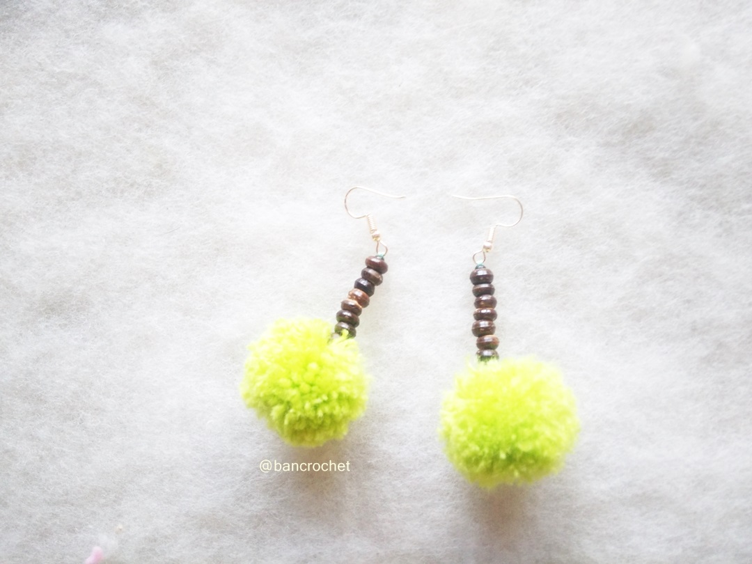 Bancrochet ต่างหูถักโครเชต์ crochet earrings สีเขียว 3 นิ้ว