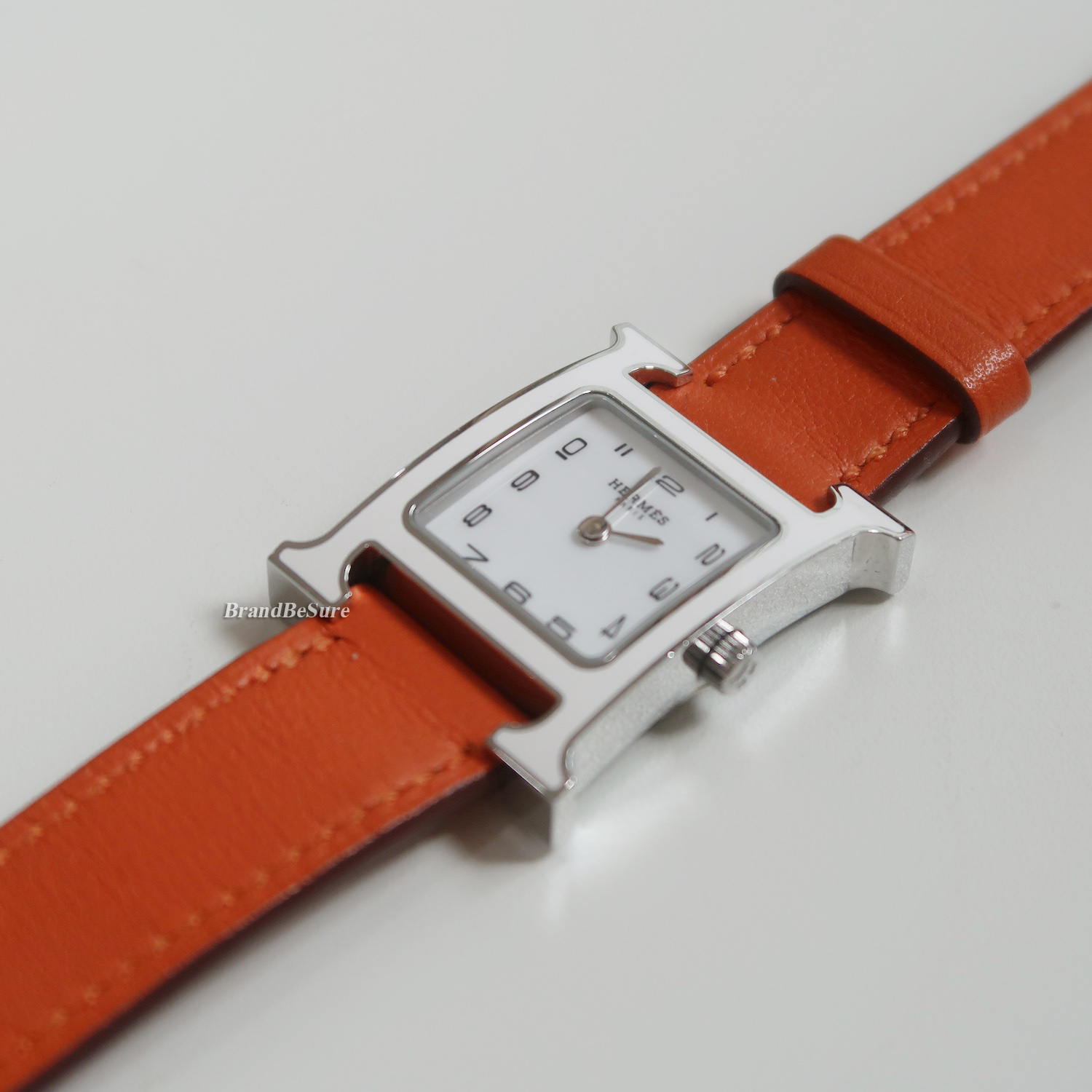 Hermes White Enamel Orange Swift H Hour PM Watch