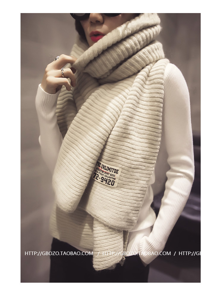 สีครีม ผ้าพันคอ สไตล์เกาหลี ไหมพรม พร้อมส่ง