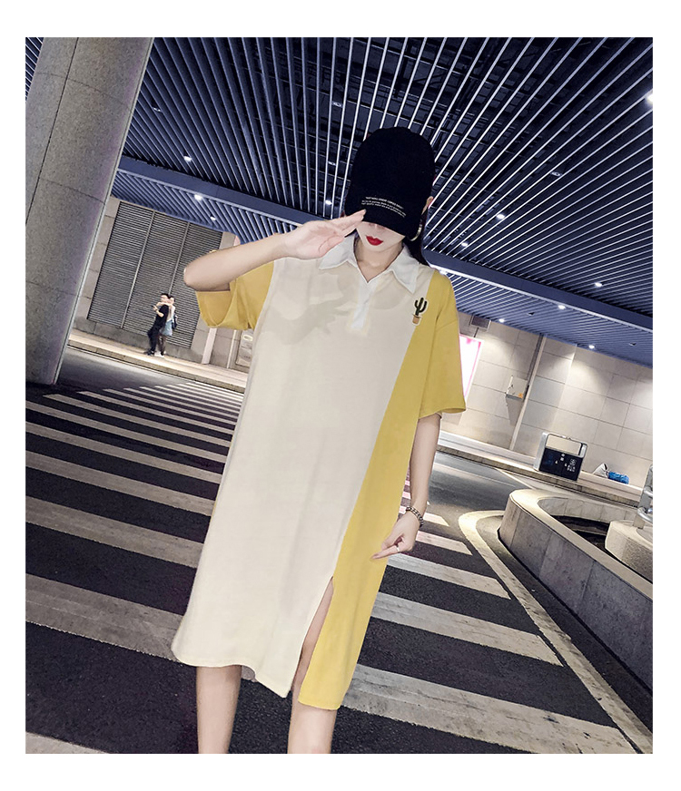 Dress4519 เดรสทรงโอเวอร์ไซส์เดรสสาวอวบคอปกสีเหลืองครีม อกปักกระบองเพชร ผ้าคอตตอนเนื้อดีนุ่มยืดหยุ่นสูงใส่สบาย ผ่าหน้าเล็กน้อยเพื่อความคล่องตัว งานสวยใส่ง่ายน่ารักมาก