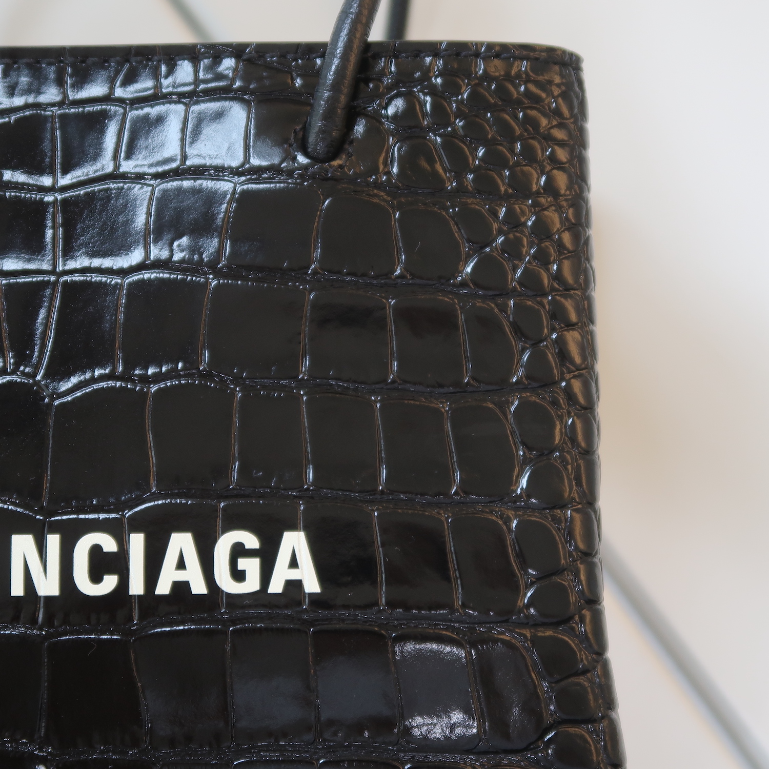 Balenciaga Black Croc Calfskin Shopping Tote XXS
