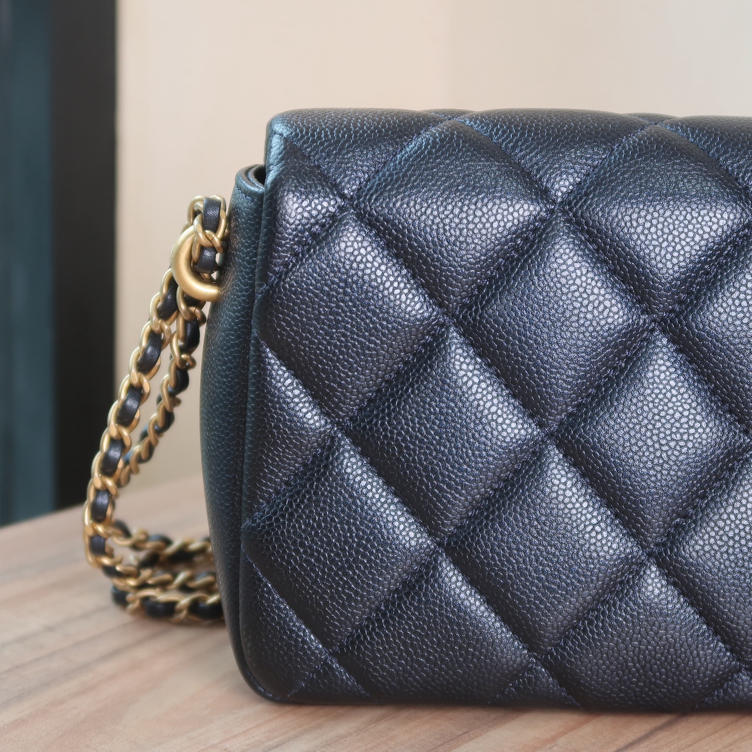 Chanel Black Caviar Mini 7" Adjustable Strap GHW