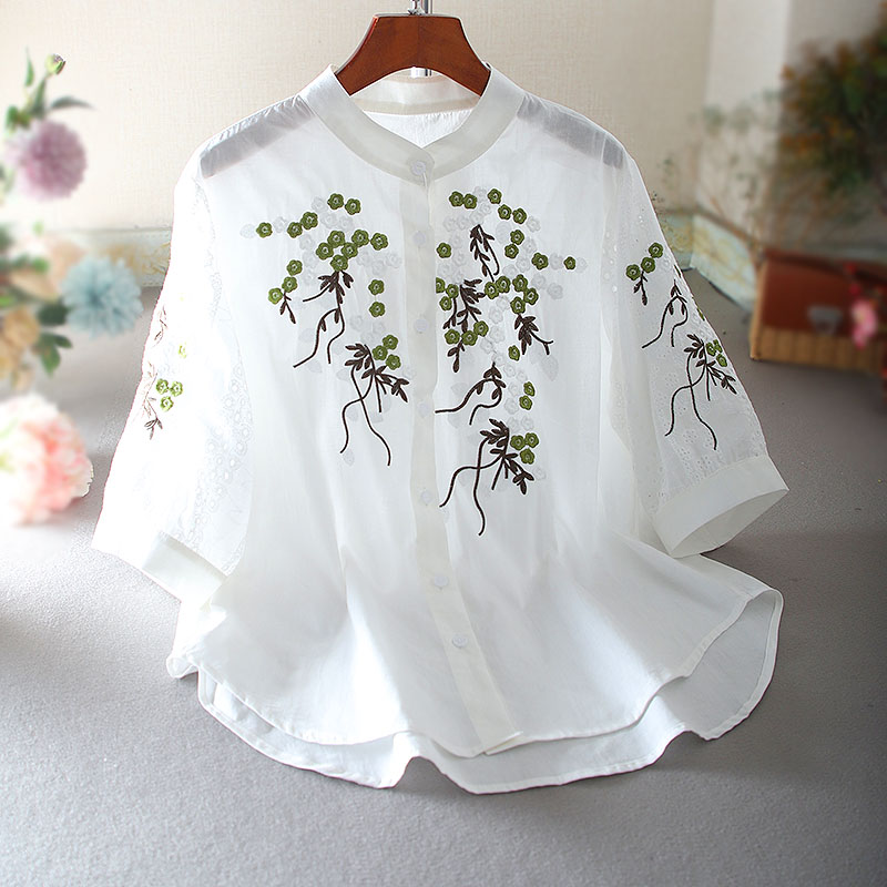 เสื้อลินิน เสื้อผ้าฝ้ายลินิน เสื้อเชิ้ตผ้าลินิน ปักลายสวยๆด้วยด้าย สไตล์VINTAGE