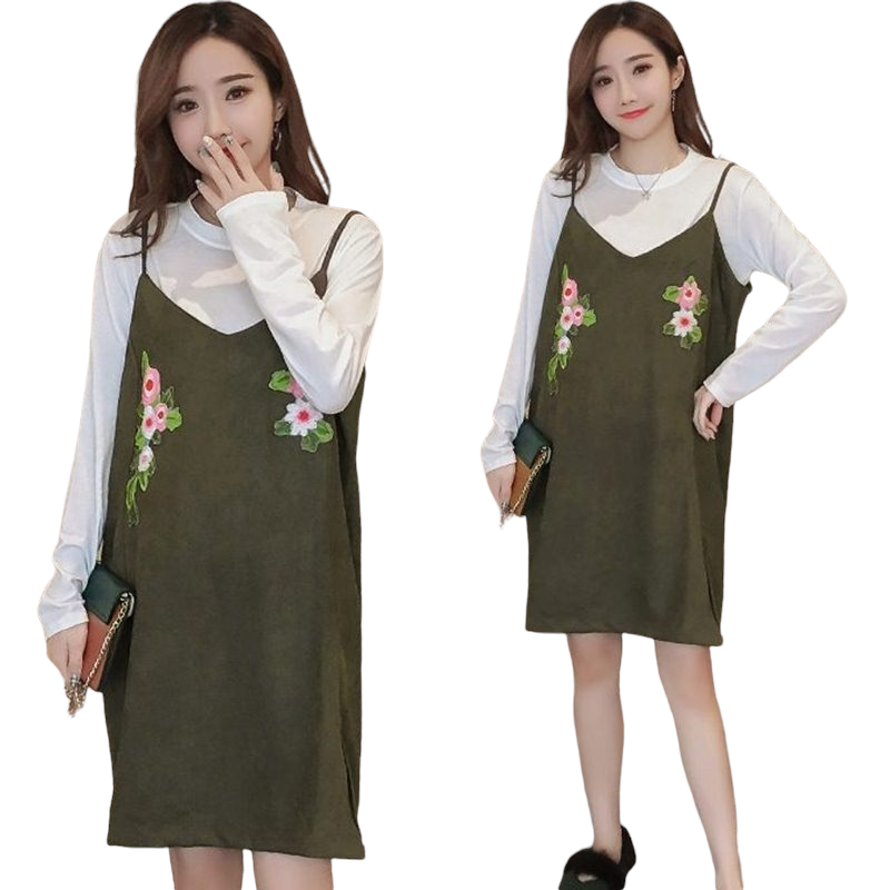 Dress4729 เสื้อแขนยาว+เดรสกระโปรงแต่งลายปักดอกไม้ผ้าคอตตอนกำมะหยี่เนื้อดีหนานุ่มมีน้ำหนักทิ้งตัว งานดีดูสวยแพง