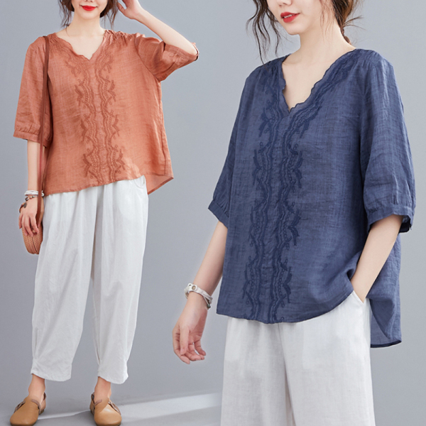 เสื้อผ้าฝ้าย เสื้อผ้าลินิน สไตล์ฤดูร้อน BY Lian Zhi Cotton and linen art สไตล์VINTAGE มีขนาดไซส์อกประมาณ 35-40 นิ้ว