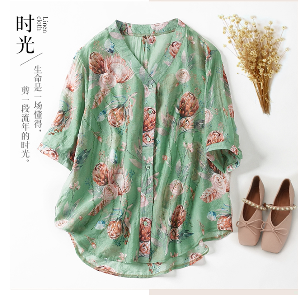 เสื้อลินินคนอ้วน เสื้อทีเชิ้ตคนอ้วนผู้หญิง เสื้อทีเชิ้ตตัวใหญ่ By Literary Plus size