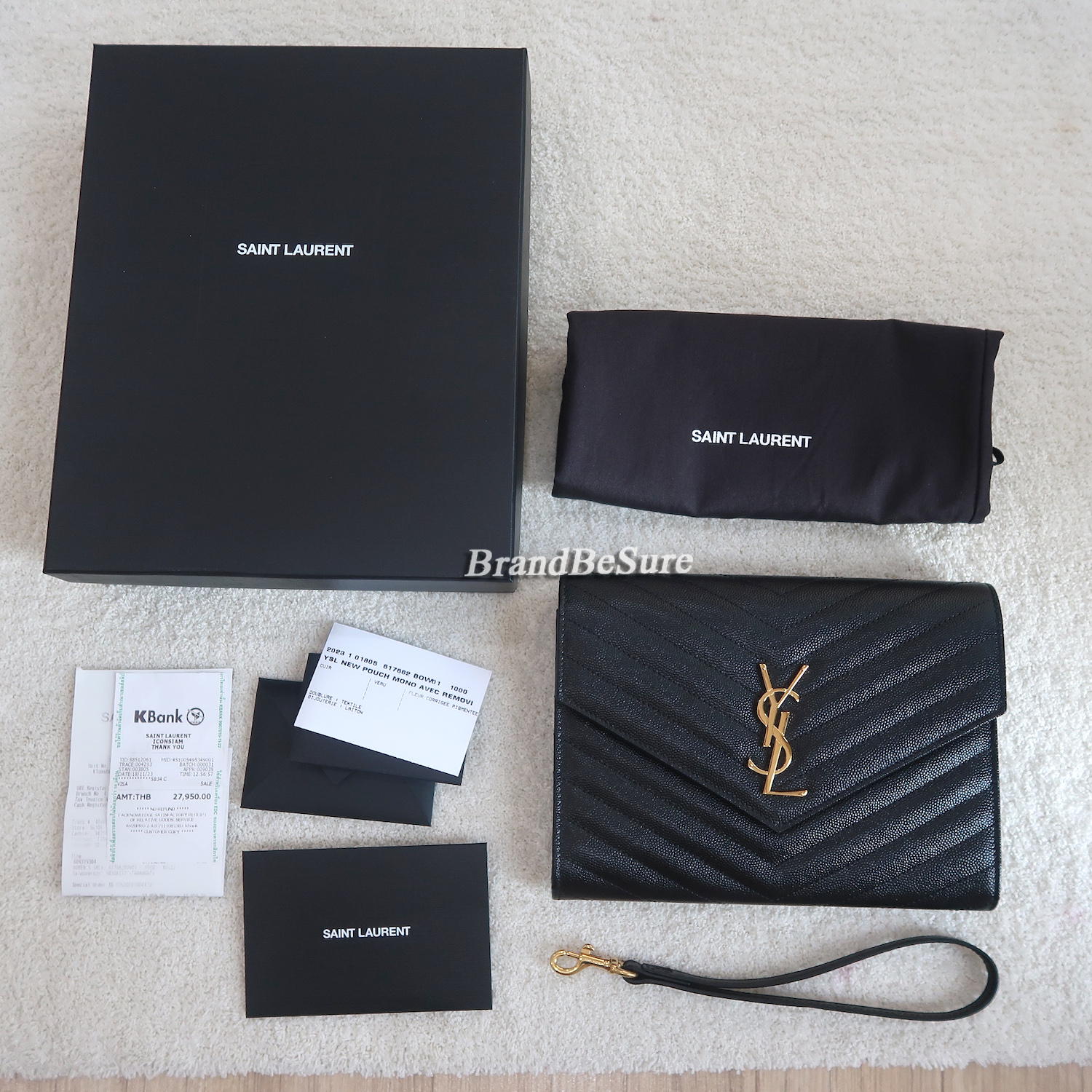Saint Laurent Black Cassandre Matelasse Wristlet Pouch