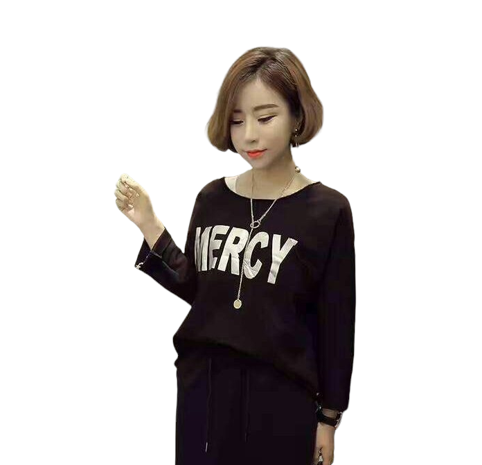 Blouse3724 เสื้อแฟชั่นไซส์ใหญ่ เสื้อทรงโอเวอร์ไซส์แขนยาวสีพื้นดำ อกสกรีนตัวอักษรสีเงินเมทัลลิค ผ้าคอตตอนซอฟท์เกรดพรีเมี่ยมเนื้อดีหนานุ่มยืดหยุ่นได้สูงใส่สบายสุด